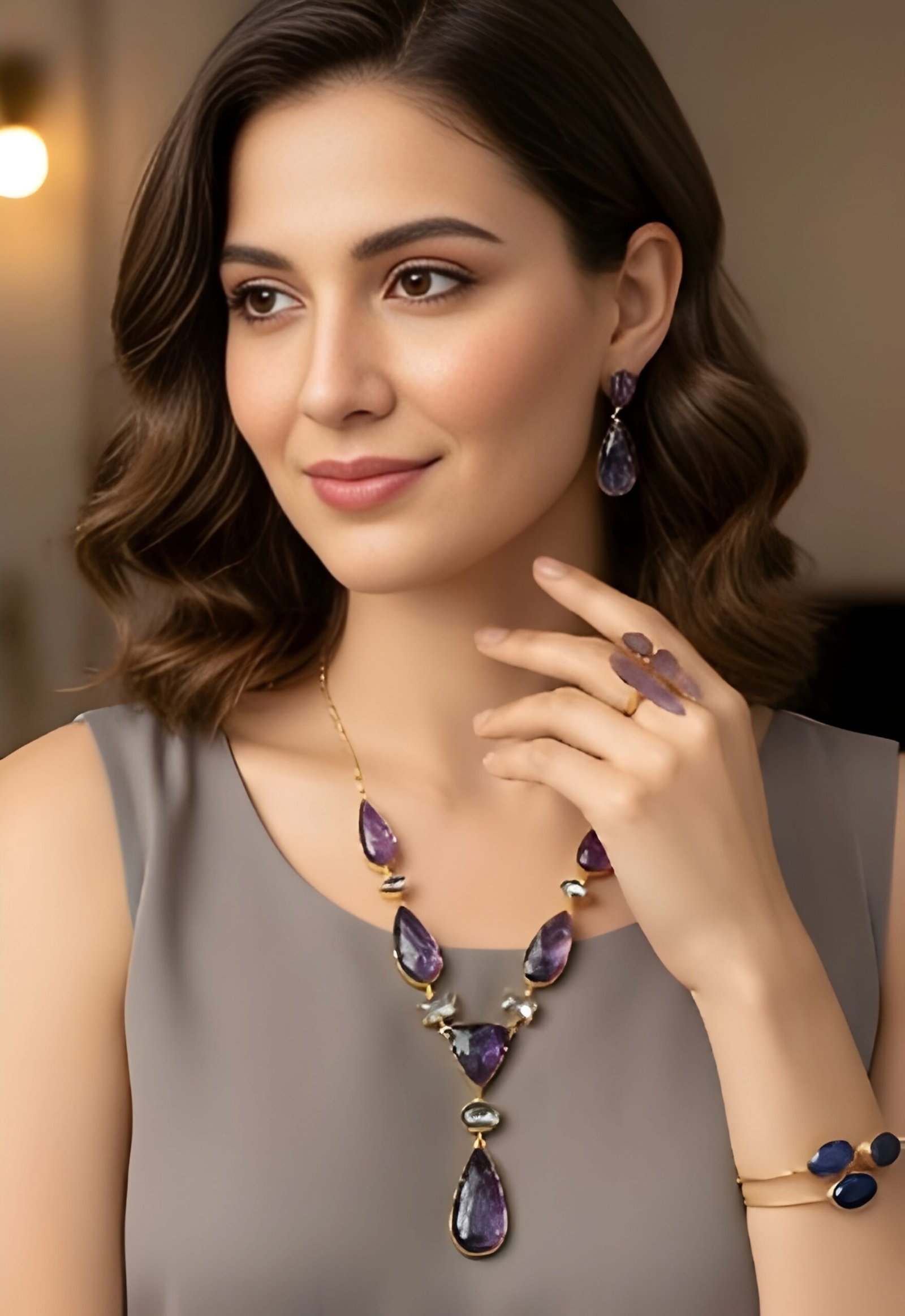 Prple-stone-Set-20140-scaled-6.jpg Real Purple Stone Necklace Set - Image 1